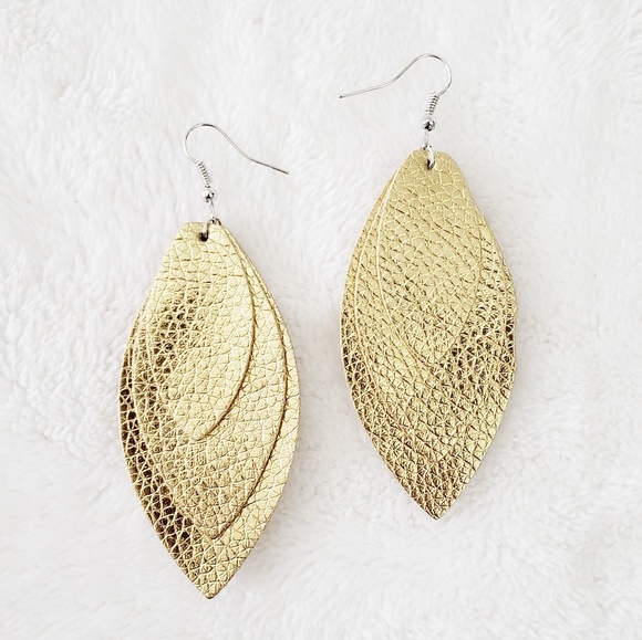 Triple Stacked Leather Earrings - Picture 3 of 4